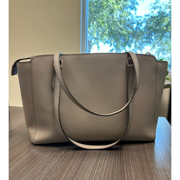 Tory Burch Women's 64188 Emerson Small Top Zip Saffiano Leather Tote French Gray - Picture 4 of 12